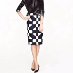NWT J.Crew Geometric No. 2 Pencil Skirt in Graphic Print Blue Black Size 00